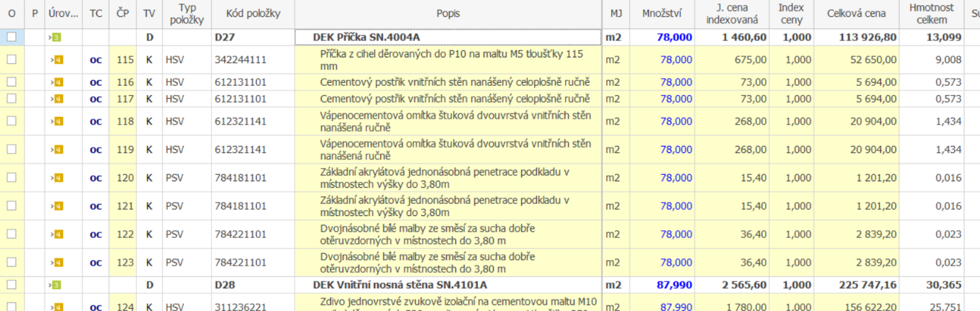 Rozpočet příček v SW KROS 4